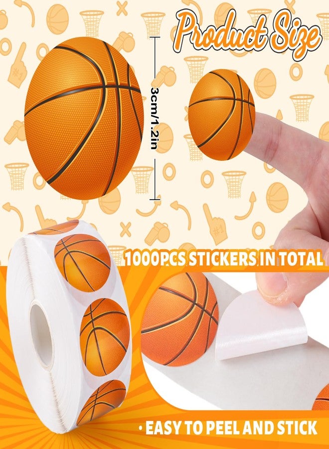 وولاين مجموعة ملصقات كرة السلة من والين، 1000 قطعة، ملصقات ورقية ذاتية اللصق بتصميم كرة رياضية، ملصقات دائرية مزخرفة، مثالية لأعياد الميلاد، ومستلزمات الحفلات المدرسية والفصول الدراسية. - Image 2